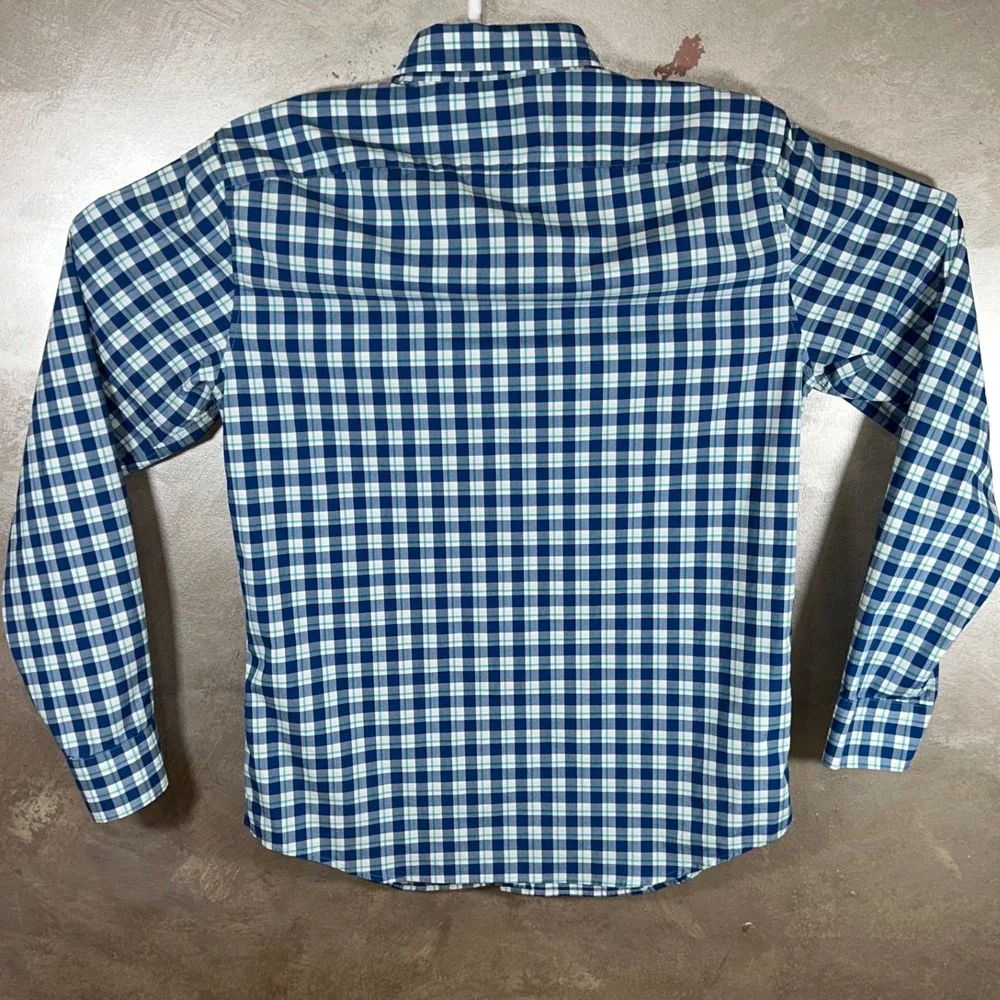 Banana Republic Mens Slim Flex Fit Tech Stretch Plaid Button Down Shirt Blue M